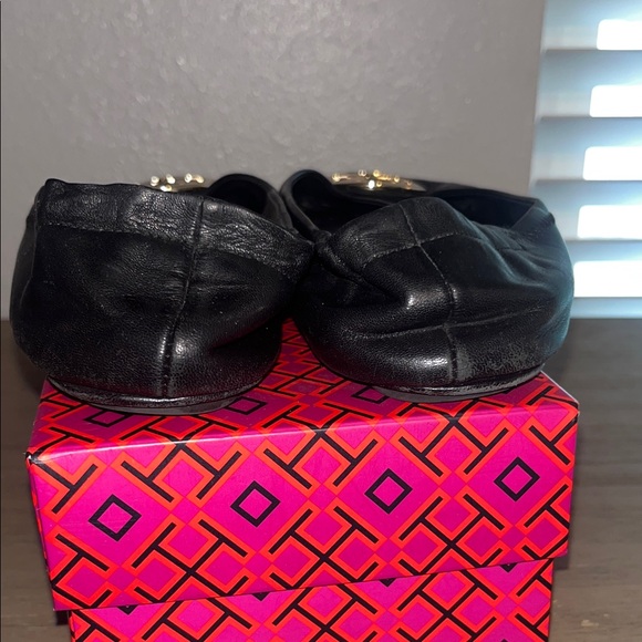 Tory Burch Black Ballet Flats with Gold Logo Accent - Picture 7 of 10